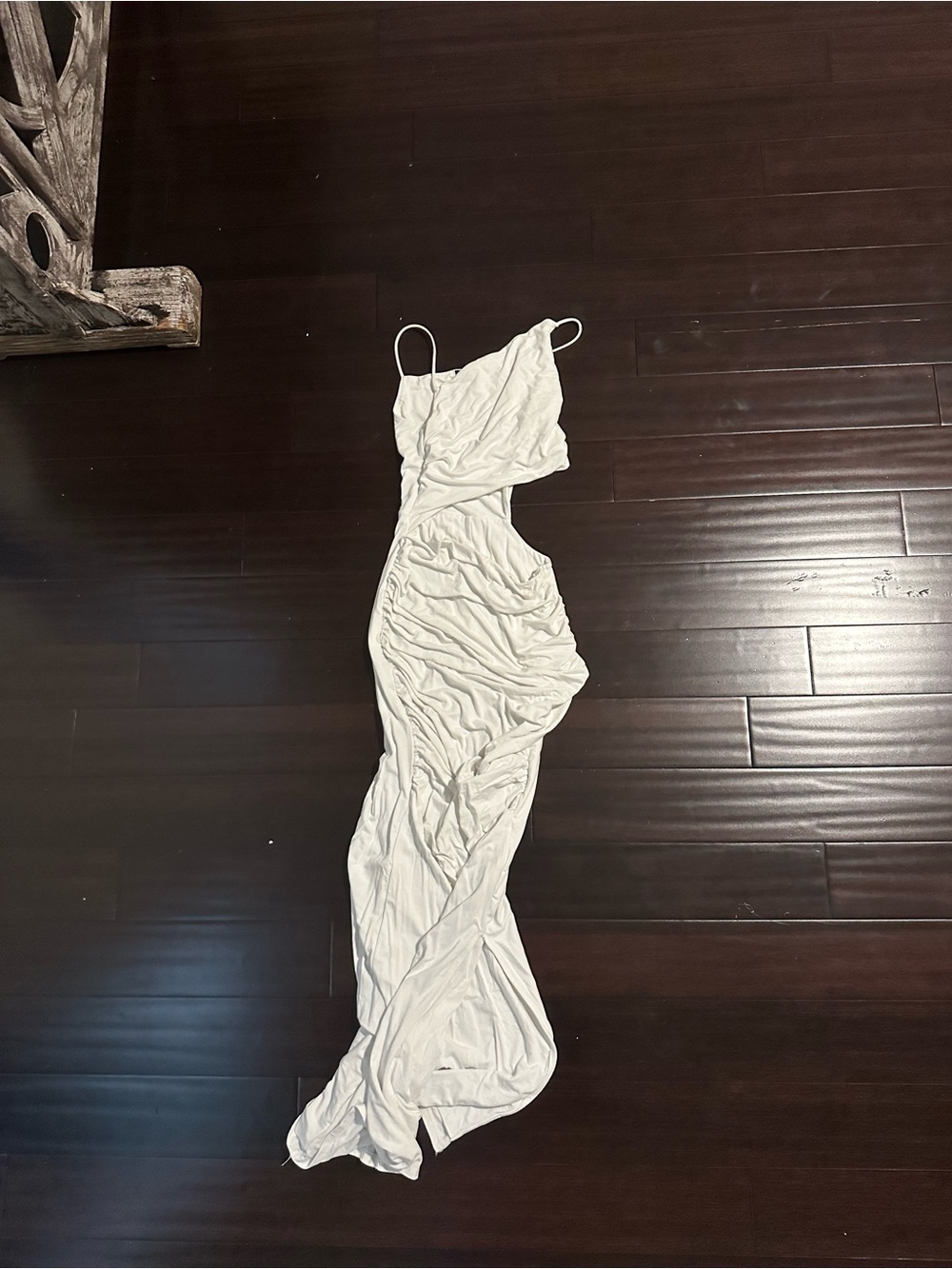 Forever 21 Cream Backless Ruched Cutout Maxi Dress